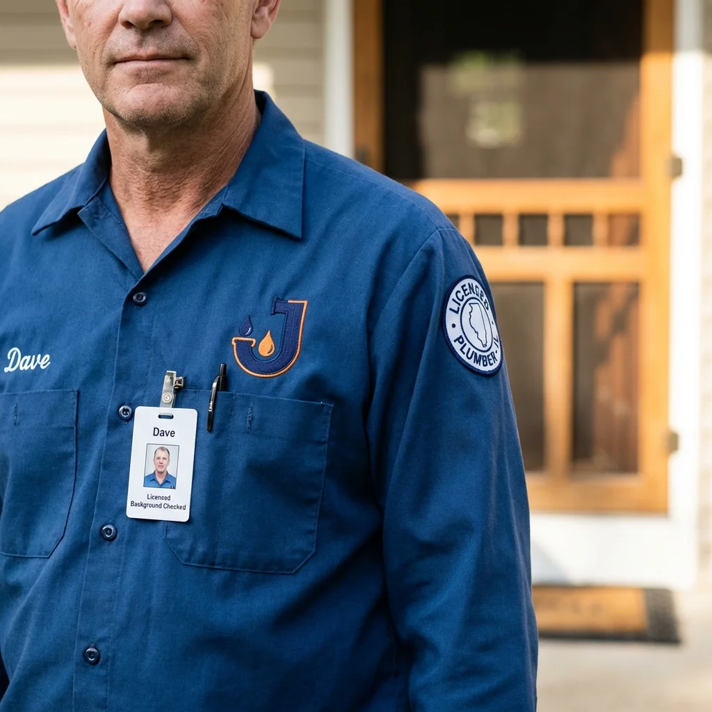 Licensed plumber showing ID badge in Huntingtown, MD