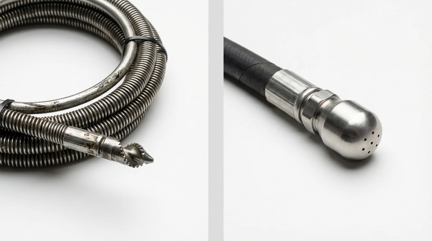 Drain snake cable and hydro jetting nozzle used for drain cleaning in Huntingtown, MD