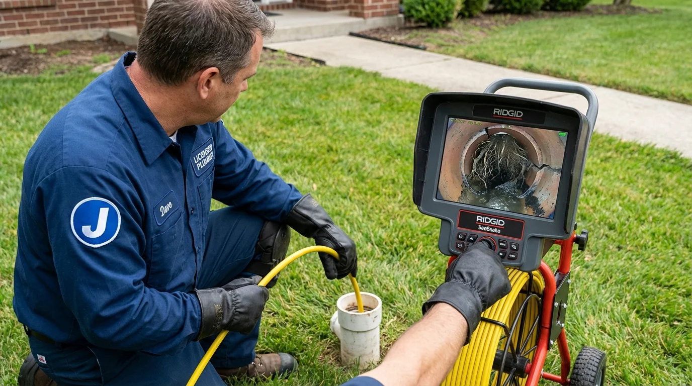 Sewer camera inspection being performed by Johns Plumbing LLC in Huntingtown